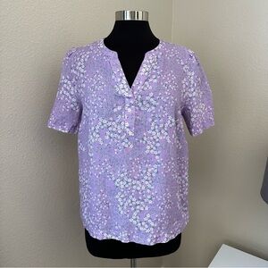 Charter Club Luxury Linen Floral Purple Blouse Size M